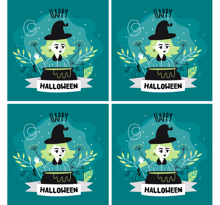 Halloween coaster witch with cauldron - TenStickers