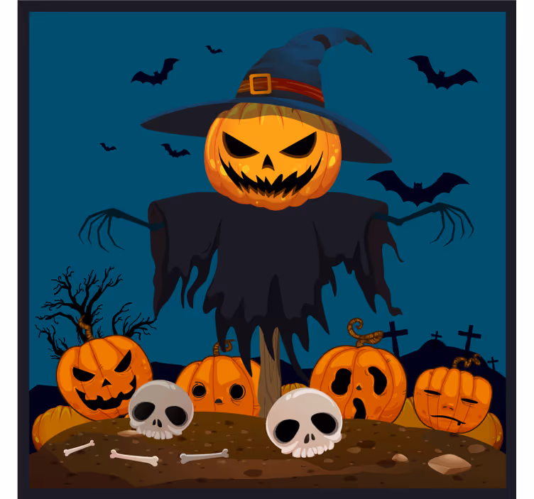 Halloween coaster scarecrow pumpkin scene - TenStickers
