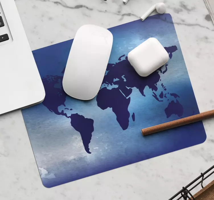 Blue themed  world map mouse pad - TenStickers