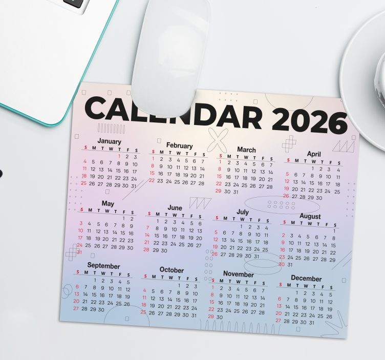 Mouse pad calendar 2026 - TenStickers