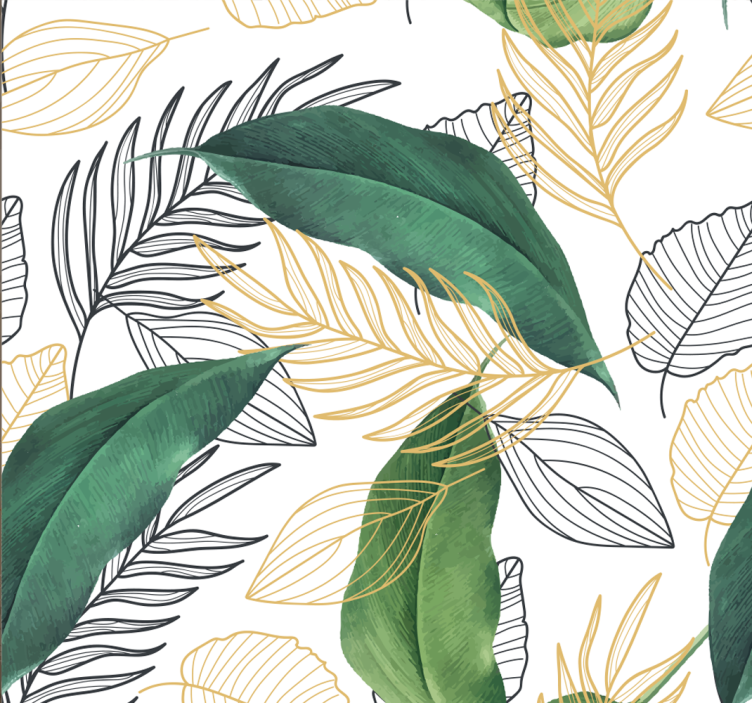 Blind kitchen green and gold leaves art design - TenStickers
