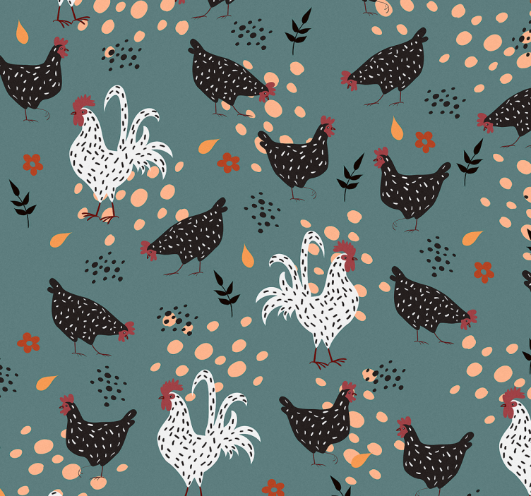 Blind kitchen black and white chickens with flowers - TenStickers