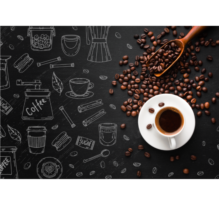 Blind kitchen coffee beans and sketches - TenStickers