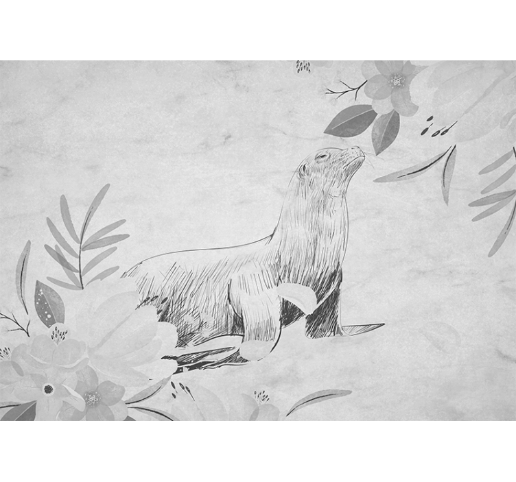 Blind kitchen gray seal swimming and flowers - TenStickers