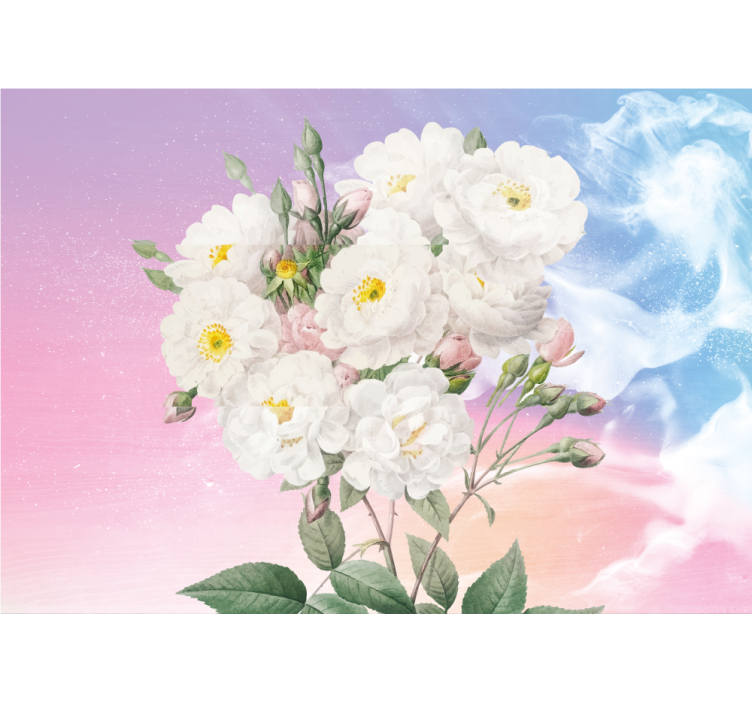 Blind kitchen white flowers on blue and orange - TenStickers