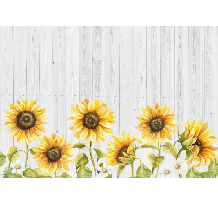 Blind kitchen sunflowers on gray wooden planks - TenStickers
