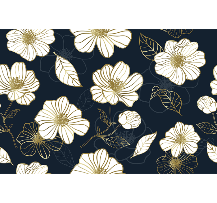 Blind kitchen minimalist flower line art with gold - TenStickers