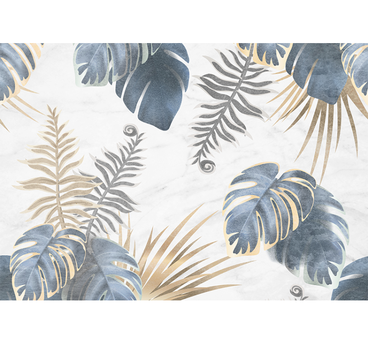 Blind kitchen with blue tropical plants on white background - TenStickers