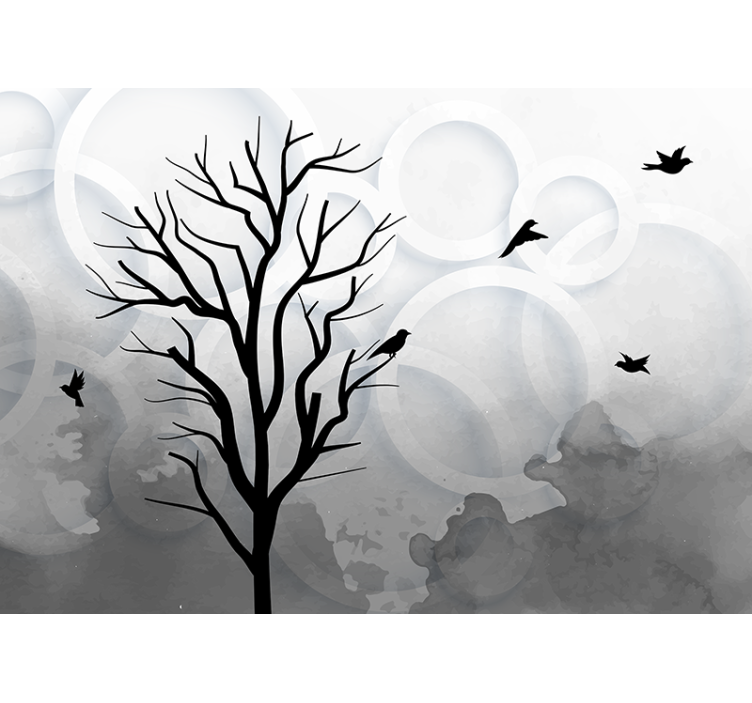 Blind kitchen artistic style black tree with birds - TenStickers