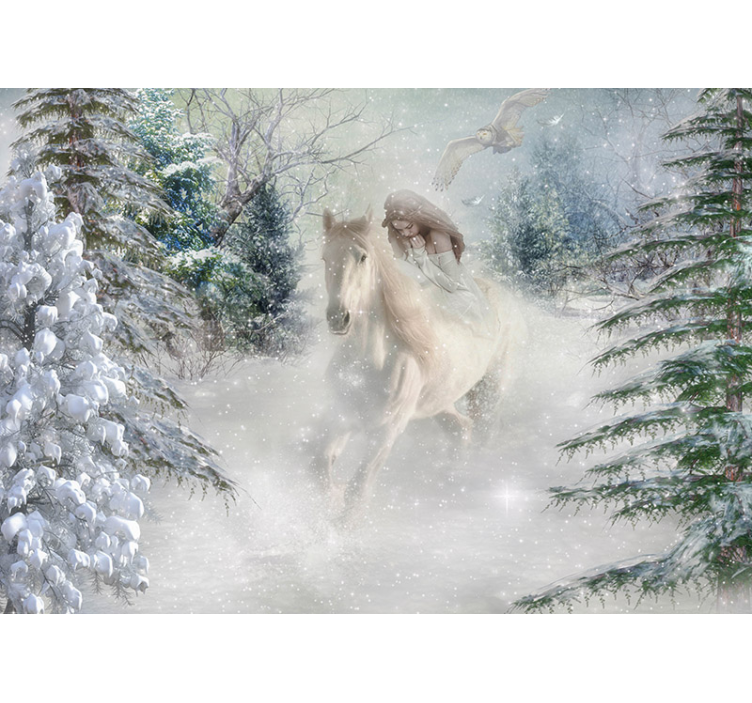 White window blind with horses in the snow - TenStickers