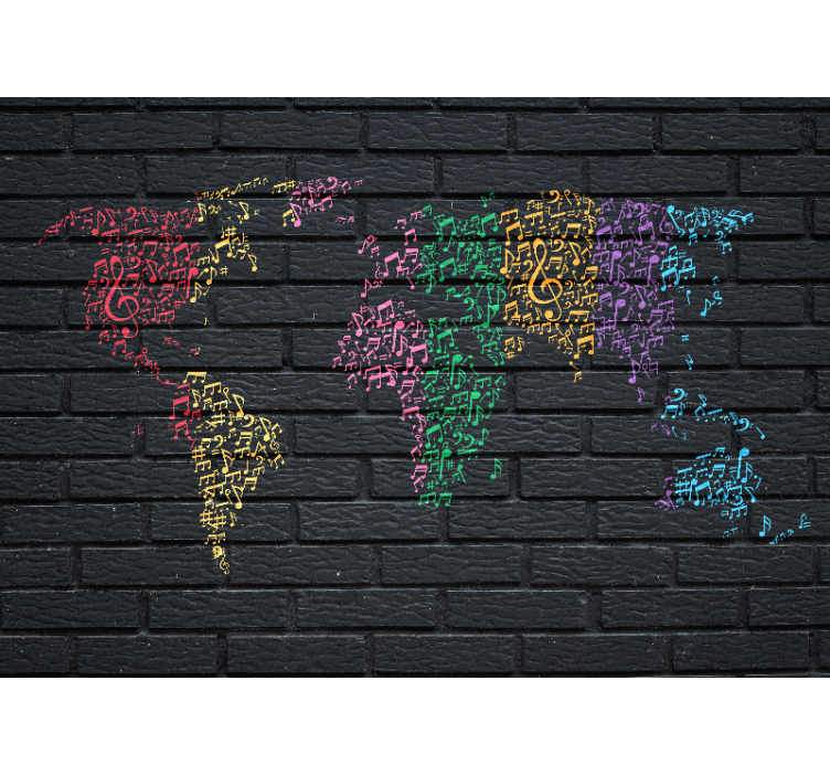 Black roller blind with rainbow music worldmap - TenStickers