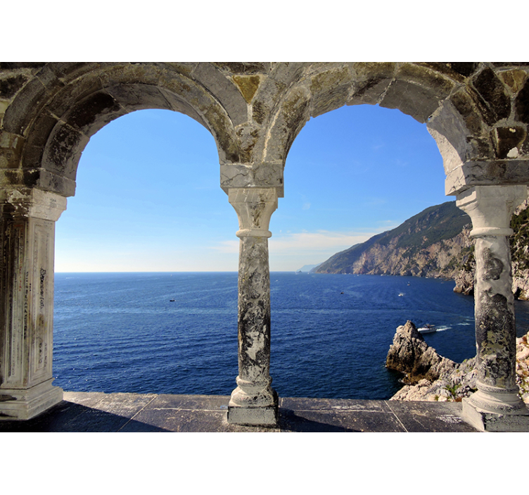 Living room blind coastal view arches - TenStickers