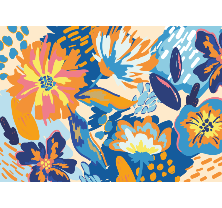 Blue orange and blue leaves living room blind - TenStickers
