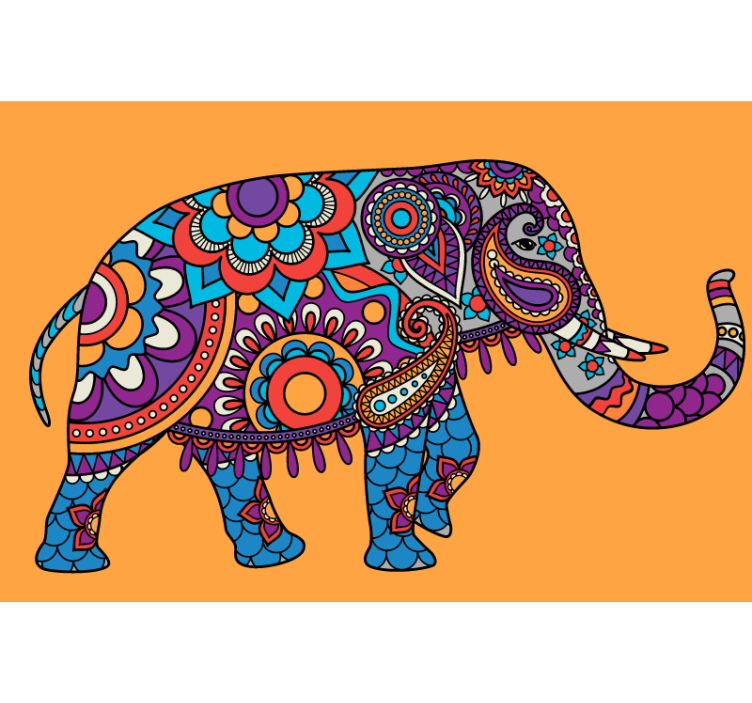 Living room blind multicolored walking elephants mandala - TenStickers