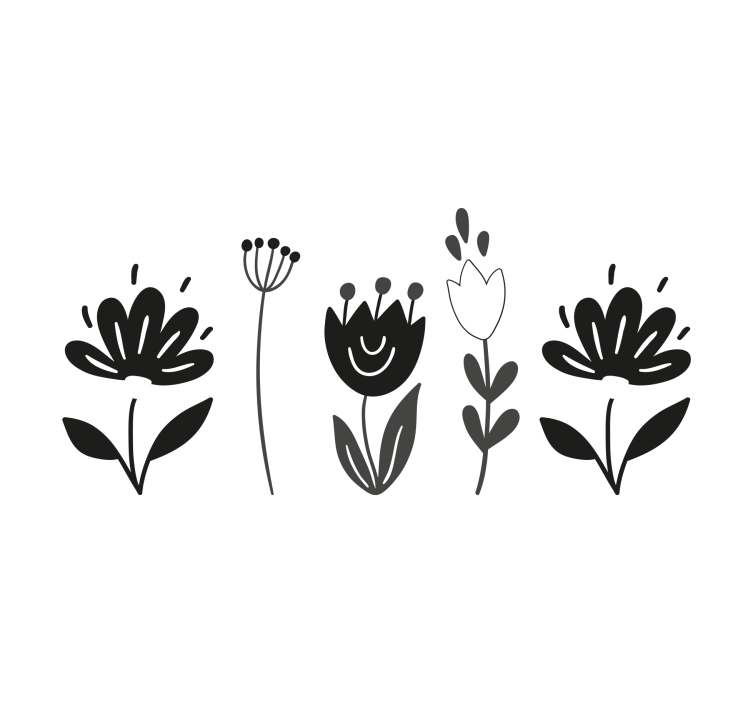 Living room blind with black and white flowers - TenStickers