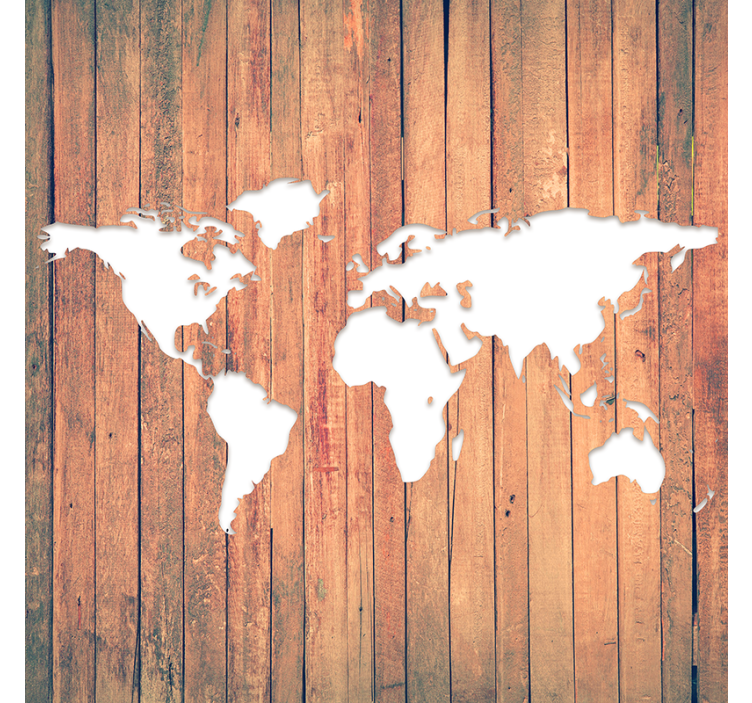 Living room blind white world map on wood tables - TenStickers