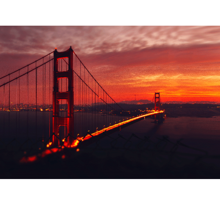 Living room blind golden gate at sunset - TenStickers