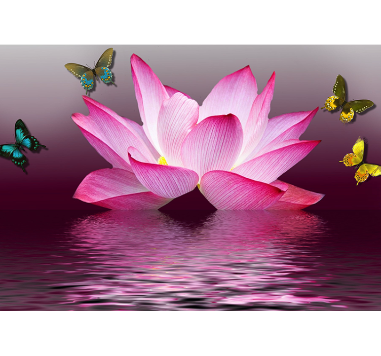 Living room blind with pink lotus flowers and butterflies - TenStickers