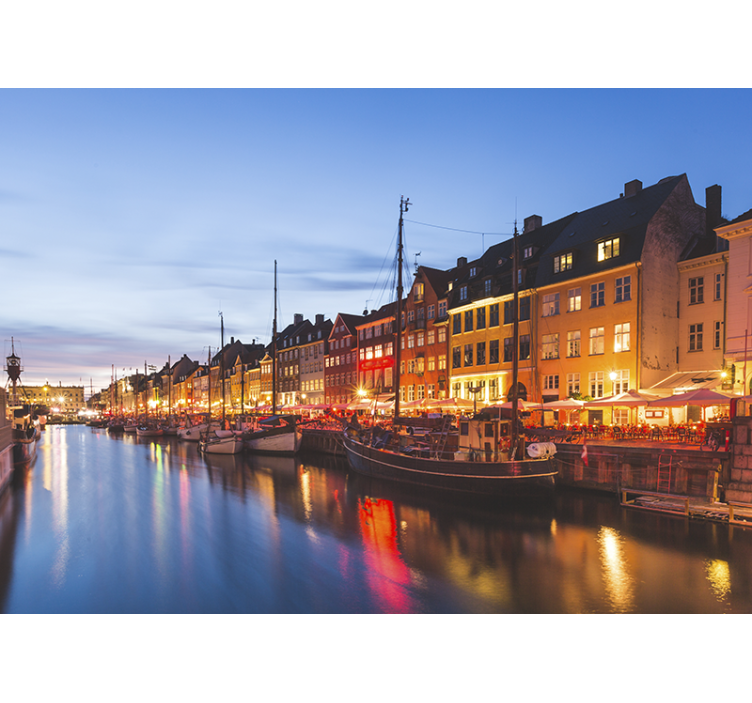 Living room blind colorful copenhagen houses evening - TenStickers