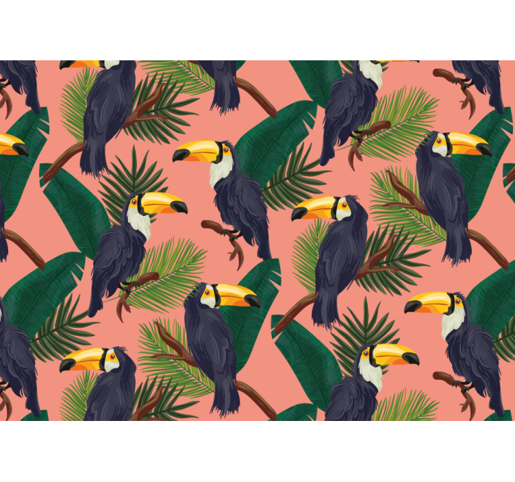 Living room blind exotic pink landscape with toucans - TenStickers