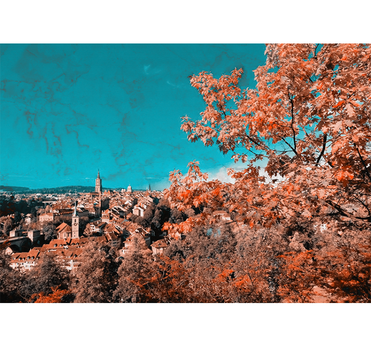 Living room blind with orange autumn trees in bern - TenStickers