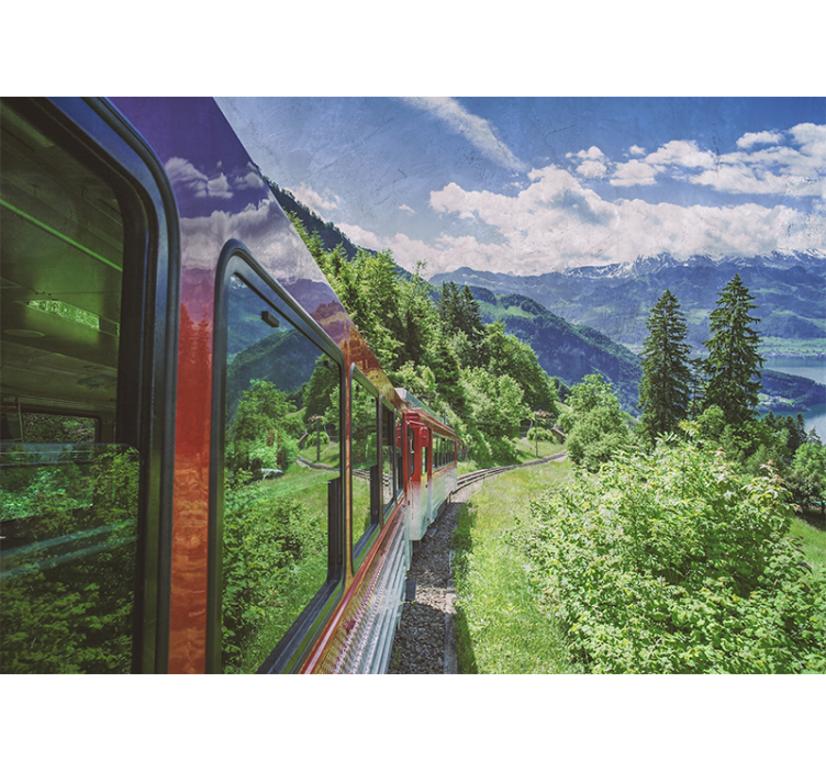 Living room blind red train in the forest - TenStickers