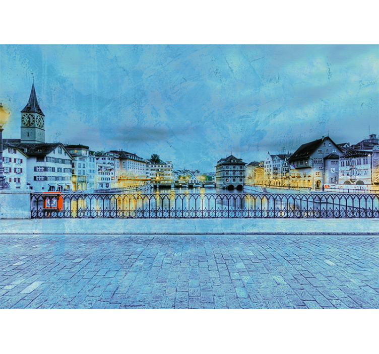 Living room blind cold night on a bridge in zürich - TenStickers