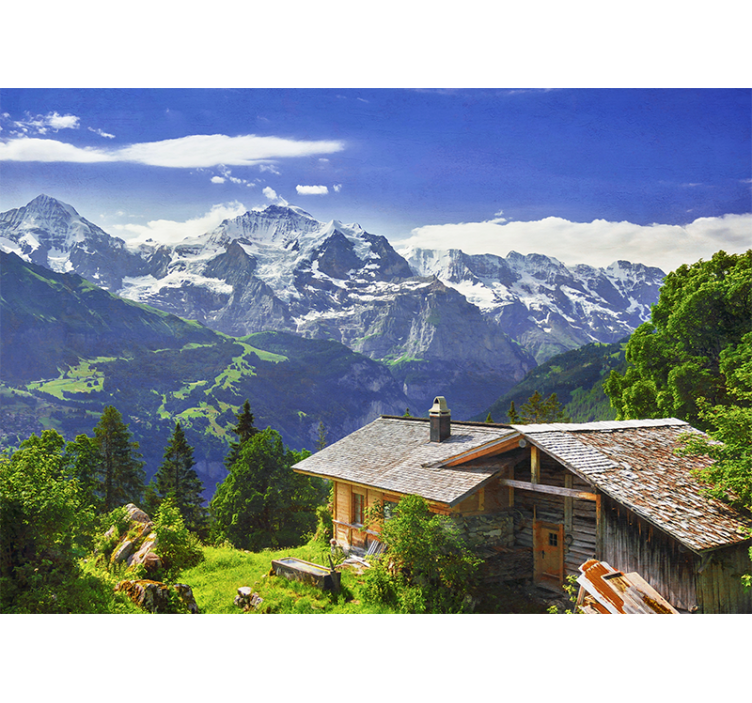 Living room blind grindelwald snowy mountains field - TenStickers