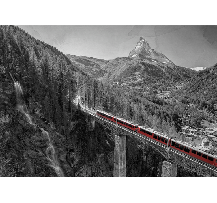 Living room blind featuring a red train and matterhorn - TenStickers
