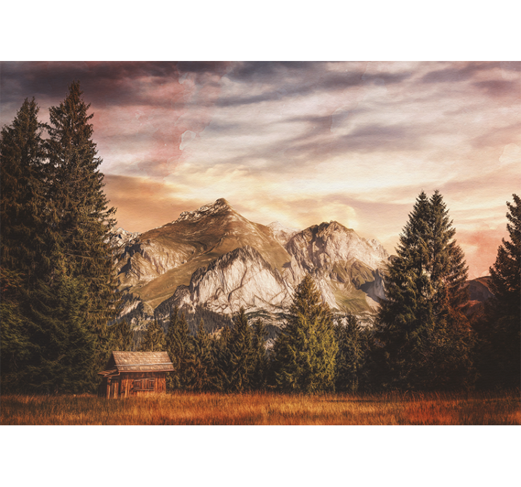 Living room blind little wooden cabin in the forest - TenStickers