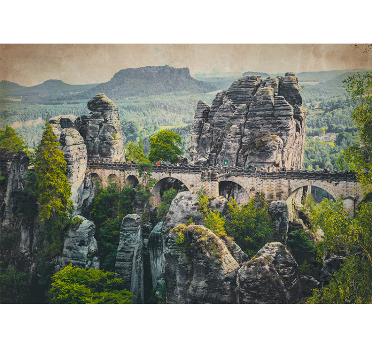 Living room blind beautiful stone bridge in mountains - TenStickers