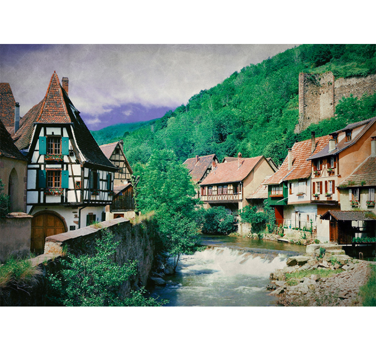 Living room blind beautiful town by the river - TenStickers