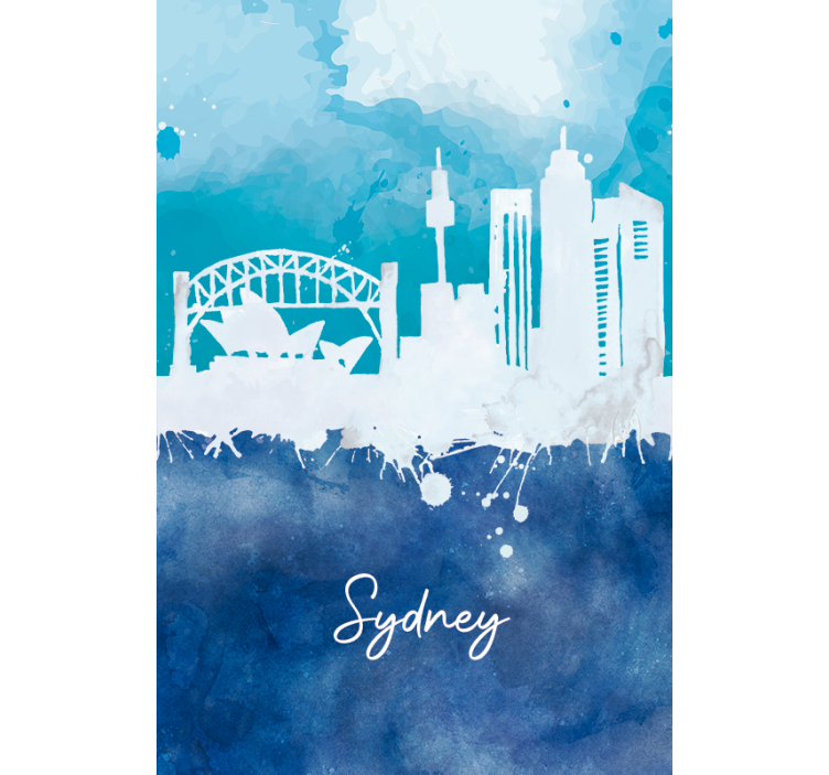 Living room blind sydney skyline watercolor - TenStickers