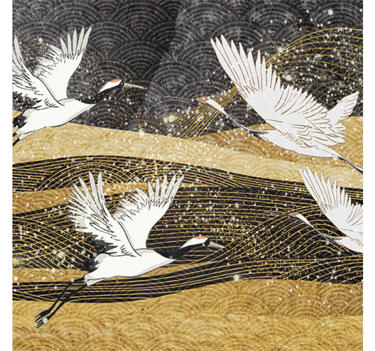 Living room blind with white oriental birds - TenStickers