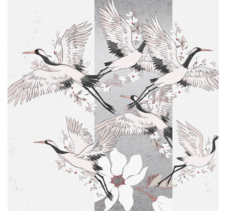 Living room blind with oriental birds artistic stripe - TenStickers