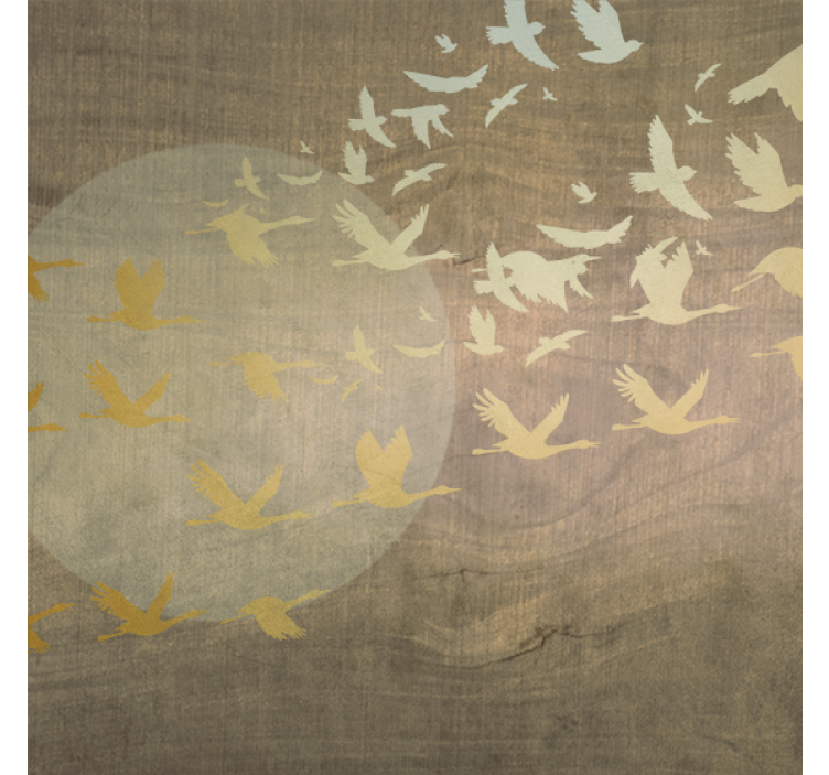Living room blind with golden oriental sun and birds - TenStickers