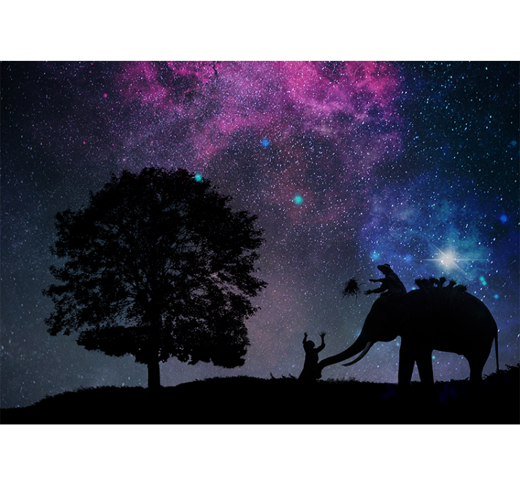 Living room blind starry night elephant - TenStickers