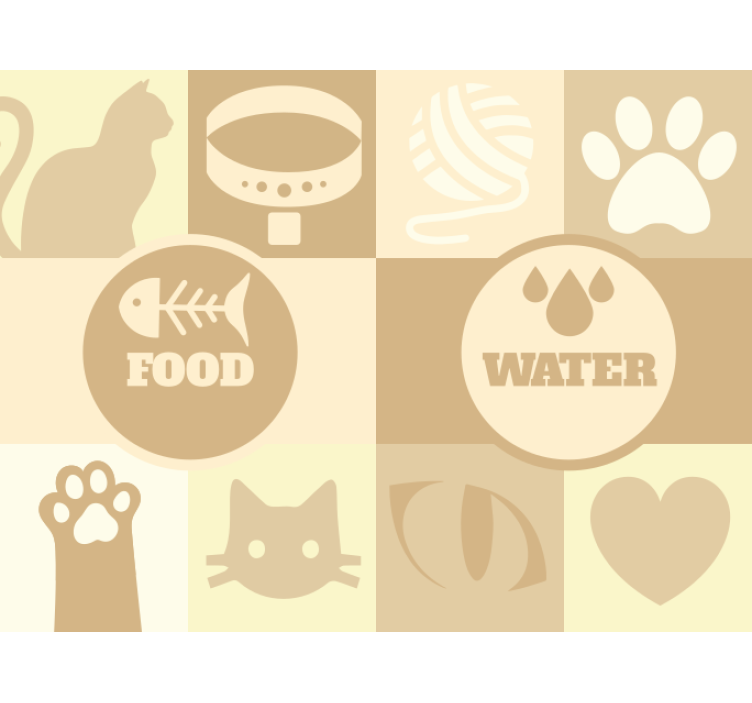 Blind beige cat water and food bowl - TenStickers