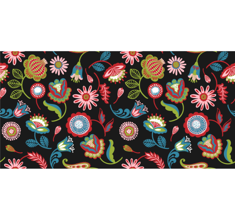 Blind bedroom with vibrant folk design on dark base - TenStickers