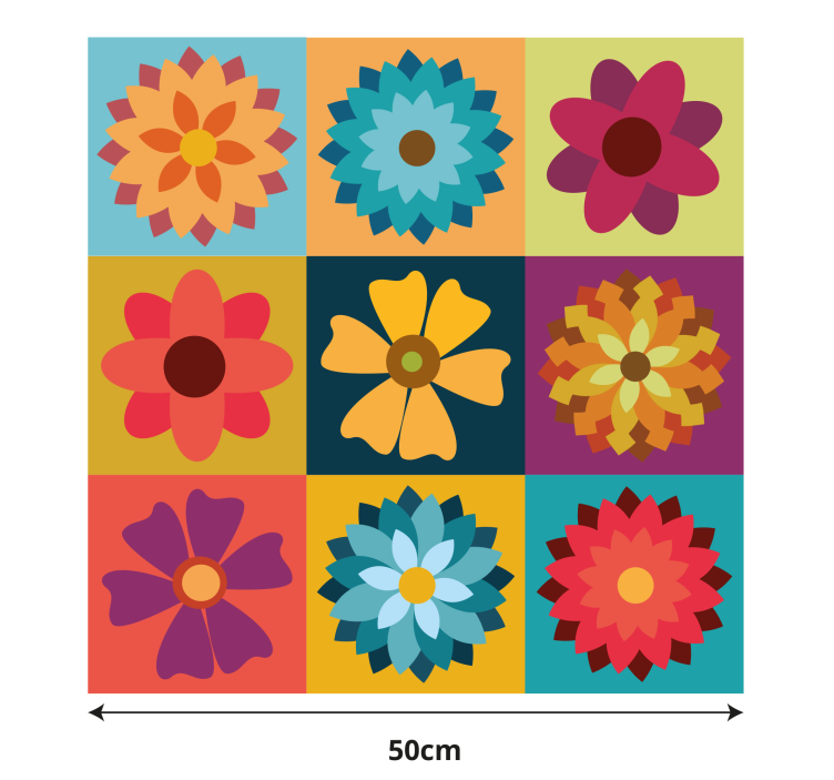 colored flowers tiles Kitchen blind - TenStickers
