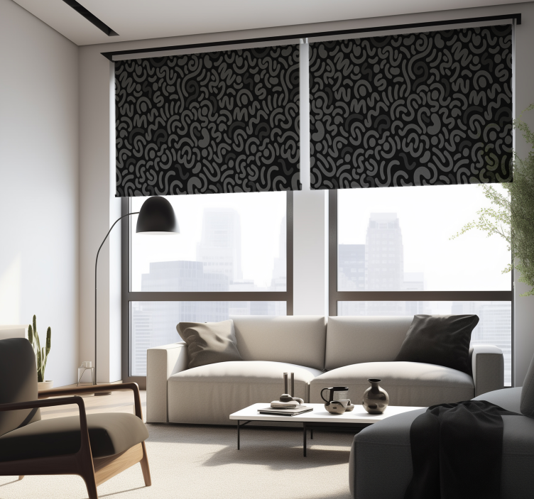 abstrac black rounded lines Living room blind - TenStickers