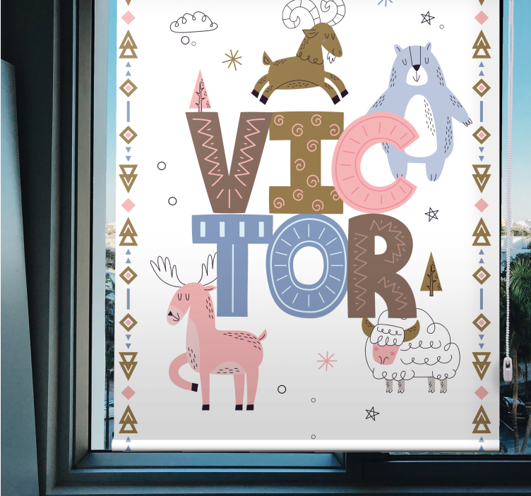 Kids animal design with name scandinavian blind - TenStickers