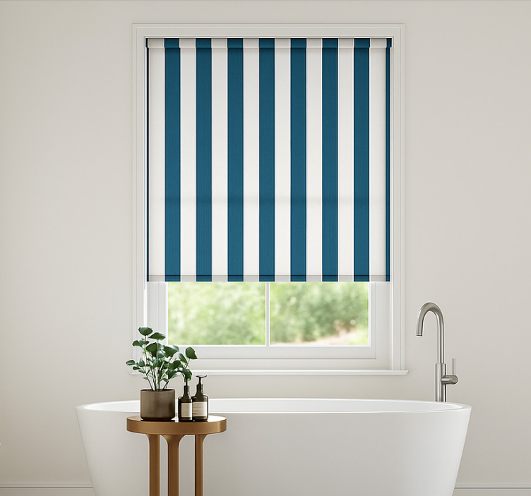 Azure blue stripes bathroom blind - TenStickers
