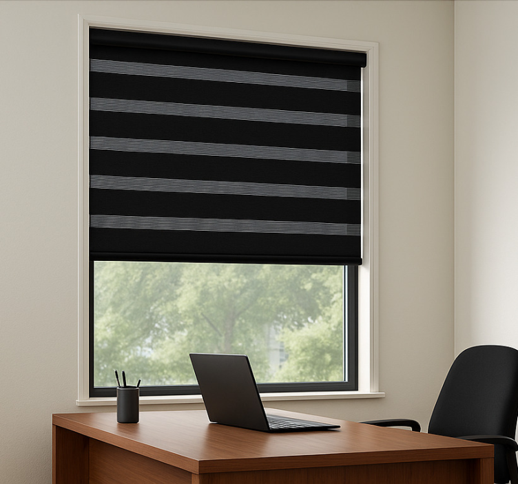 Blind office black sheer striped curtains - TenStickers