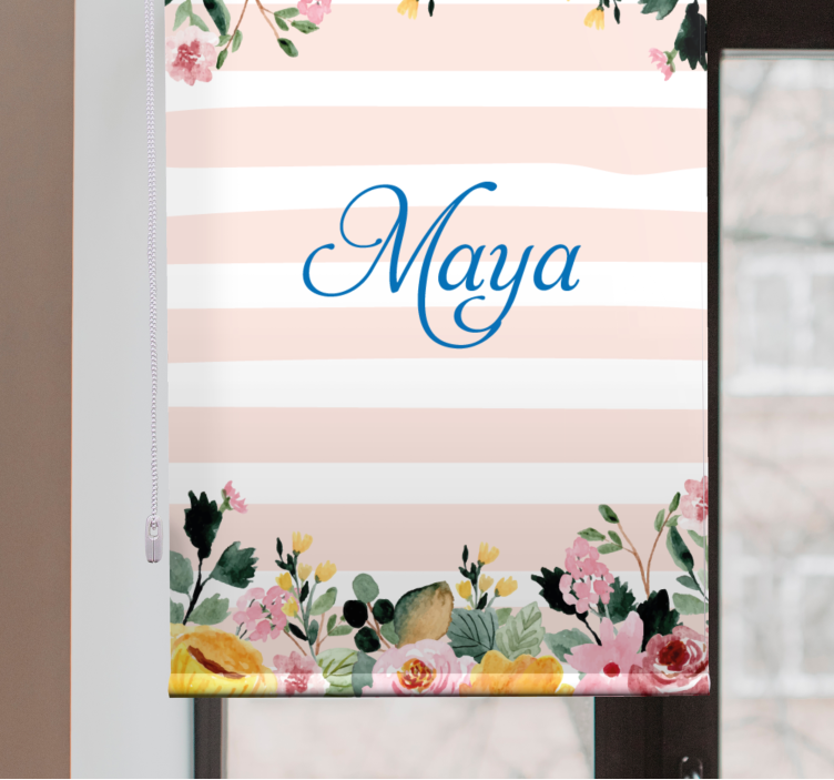 Blue name flowers border printed window shade - TenStickers