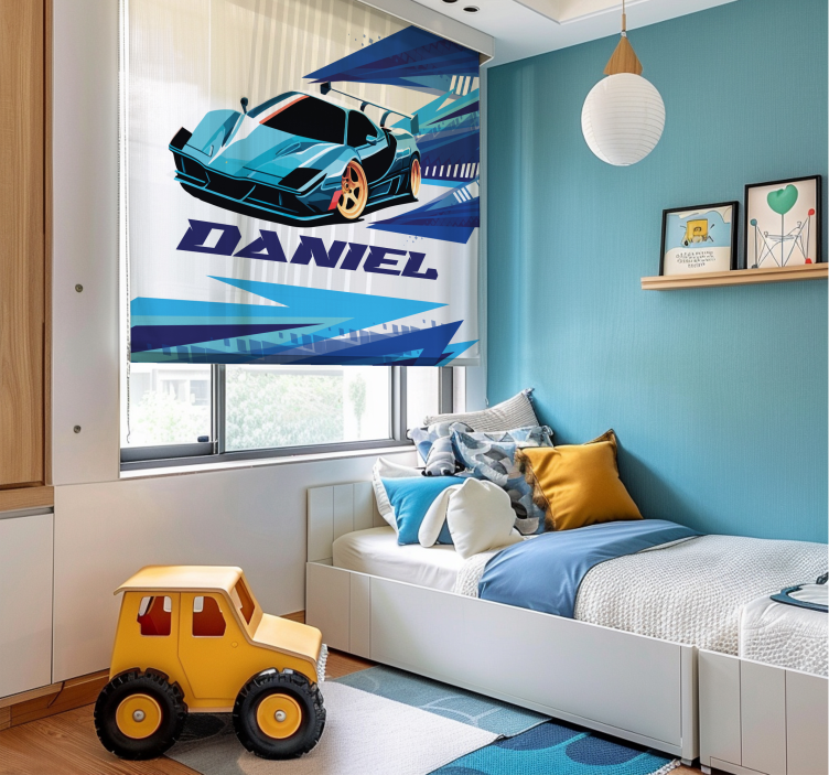 Blue race car Custom printed window shade - TenStickers
