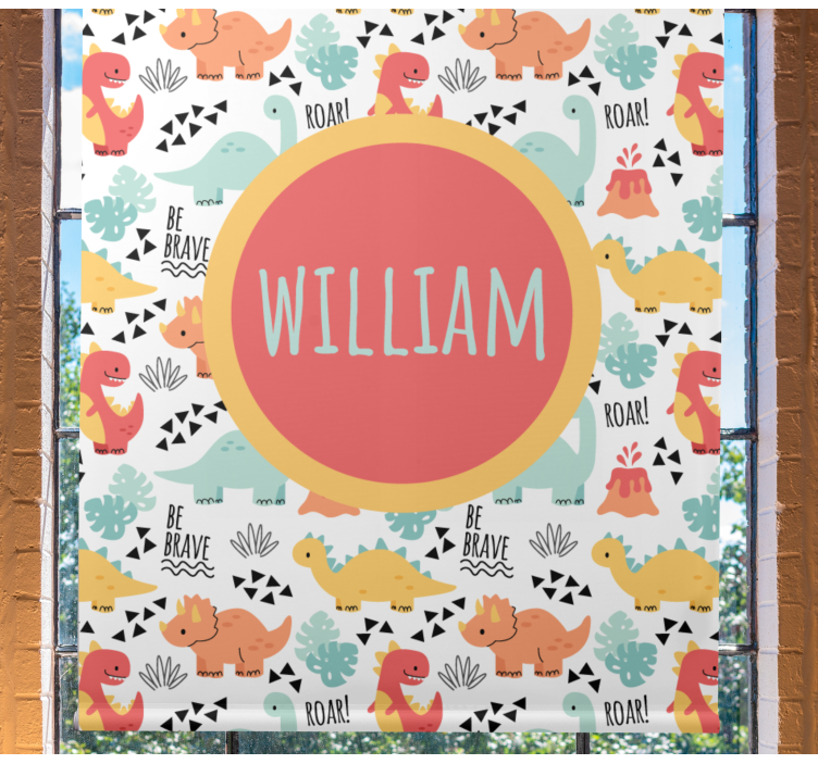 Dinosaur blind with baby dinosaurs and name circle - TenStickers