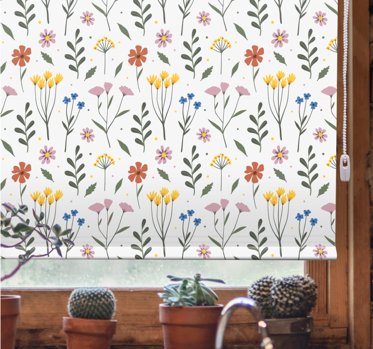White botanical pattern blind flowers and plants - TenStickers