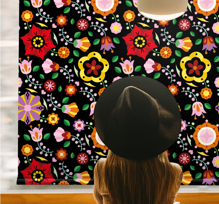 Floral roller blind in vibrant colorful design - TenStickers