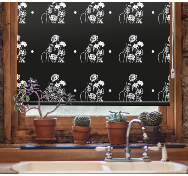 Black and White Silhouette floral roller blind - TenStickers